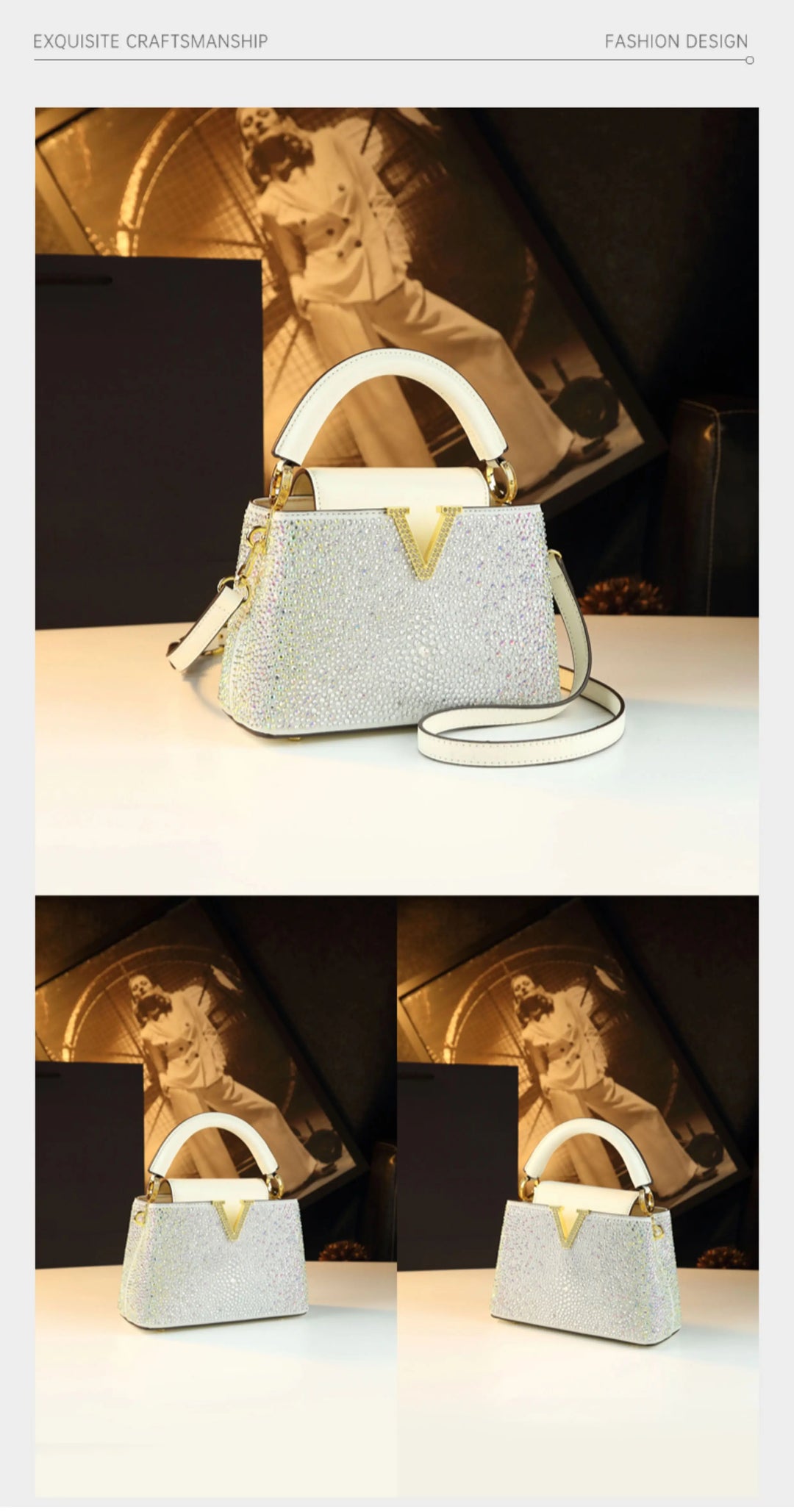 Genuine Leather V-Accent Crossbody – 21×13 cm