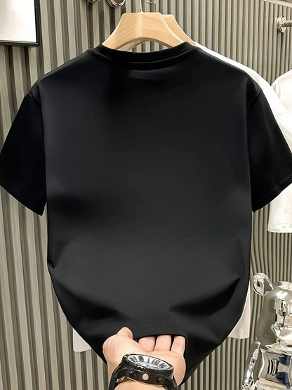 plus size mens clothing casual white cotton tee, gold K print centerpiece, easy pull-on crew neck for sporty fits
