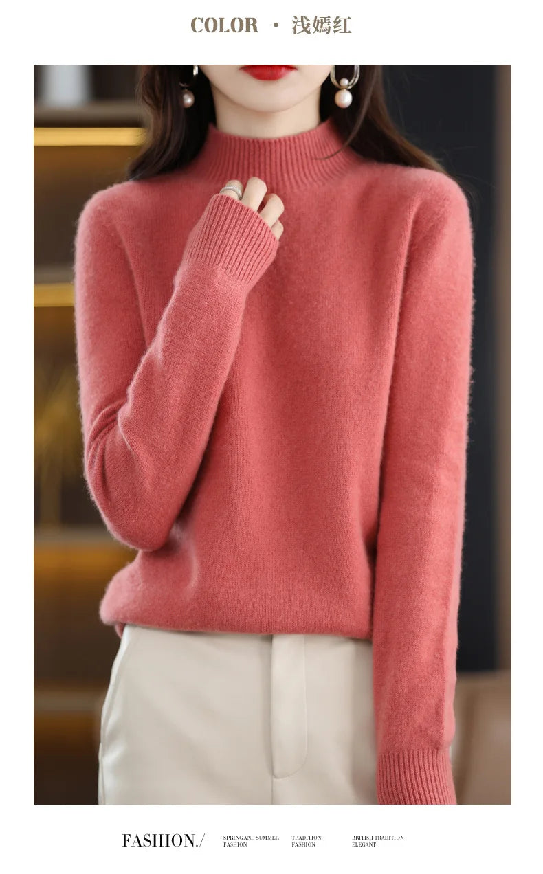 Half High Collar Women Sweater - Cozy Slim Stretch Fits