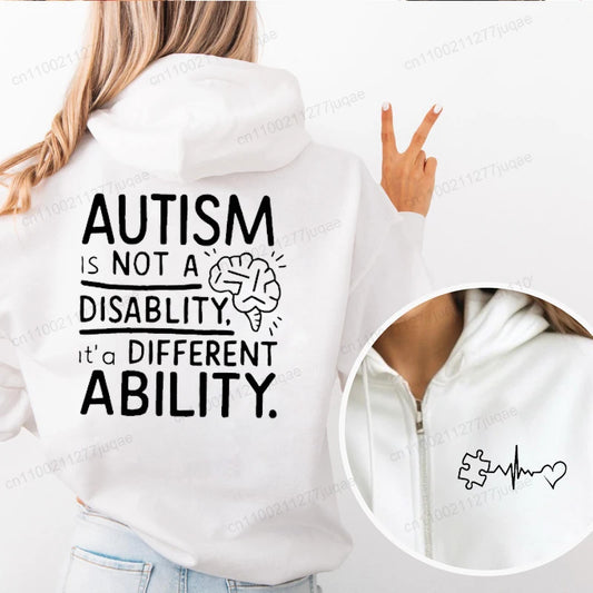 inclusive clothing neurodivergent pride hoodie full zipper casual outerwear adjustable hood white
