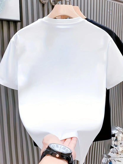 mens big and tall shirts white short sleeve cotton t-shirt with gold K print, lightweight feel for summer training
