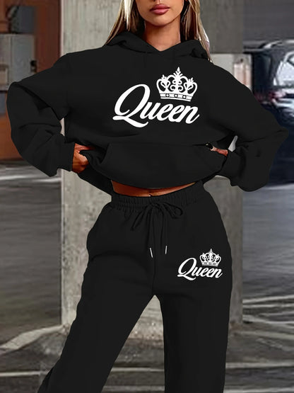 Women’s Queen Tracksuit Set - Cozy Hoodie + Joggers 2pc