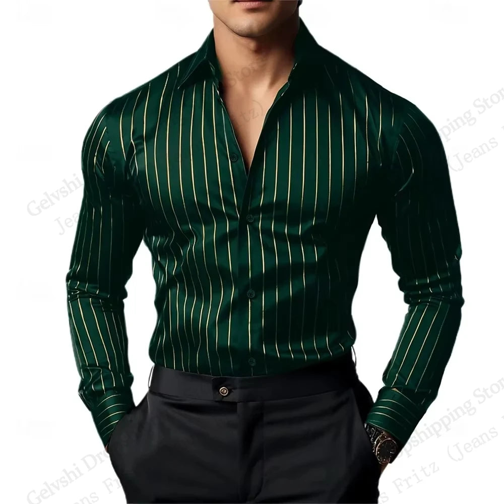 mens satin striped shirt worn untucked with jeans street style