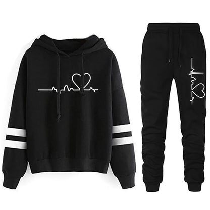 Tracksuit - Striped Hoodie & Sweatpants Set, All-Season