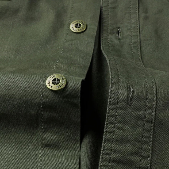 Original close-up of the army green utility shirt&