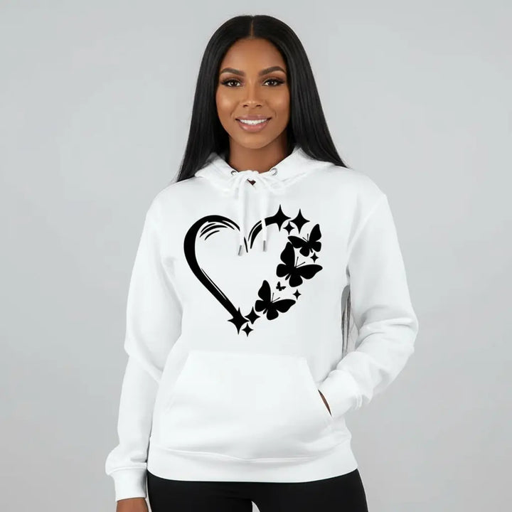 Black oversized butterfly hoodie women with love print front view streetwear style