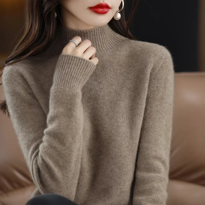 Half High Collar Women Sweater - Cozy Slim Stretch Fits