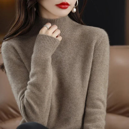 Half High Collar Women Sweater - Cozy Slim Stretch Fits