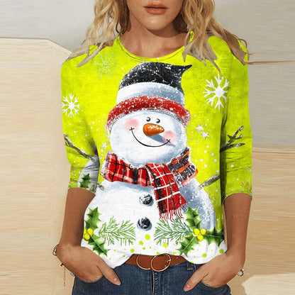 Women's Christmas Snowman Tee – 3D Long Sleeve Glow Top
