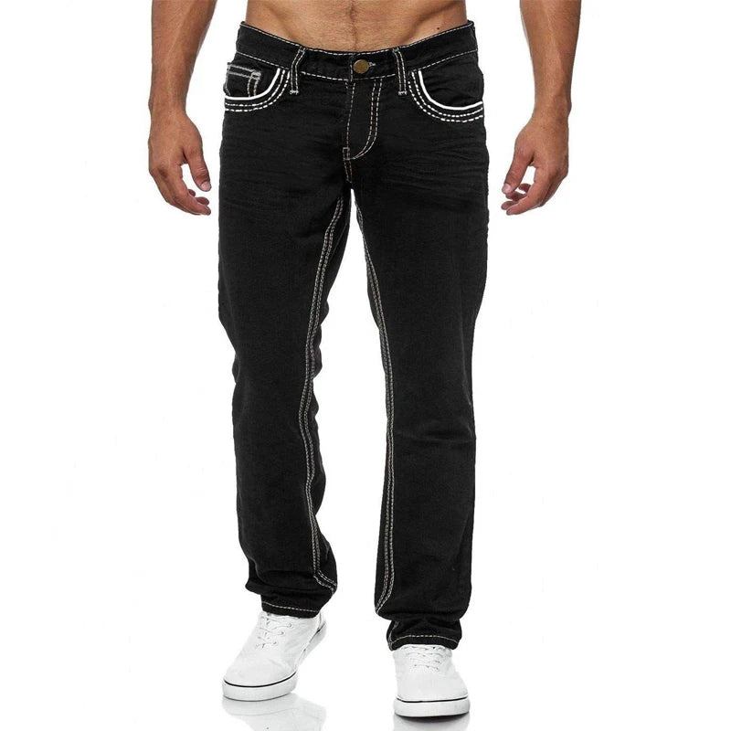 men's straight leg jeans washed denim pants with button fly and clean distressing-free finish for minimal outfits
