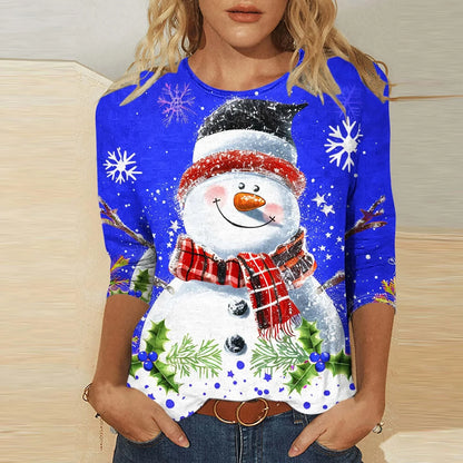 Women's Christmas Snowman Tee – 3D Long Sleeve Glow Top