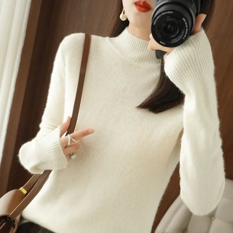 Half High Collar Women Sweater - Cozy Slim Stretch Fits