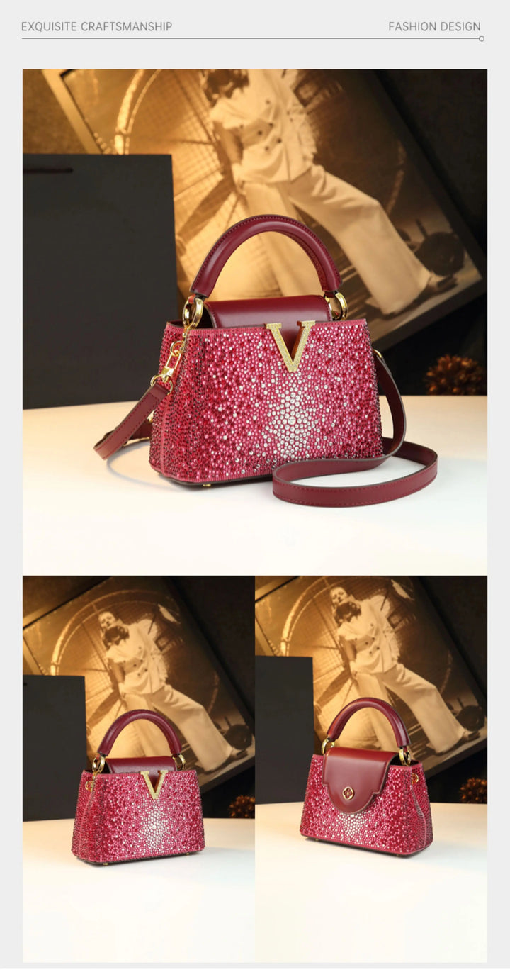 Genuine Leather V-Accent Crossbody – 21×13 cm