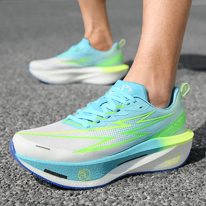 men's running shoes size guide concept with foot length measuring for true-to-size fit in lace-up sneakers