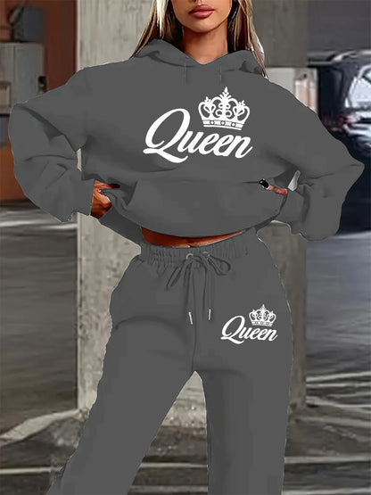 Women’s Queen Tracksuit Set - Cozy Hoodie + Joggers 2pc