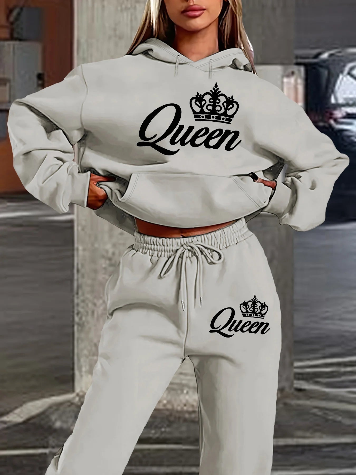 Women’s Queen Tracksuit Set - Cozy Hoodie + Joggers 2pc