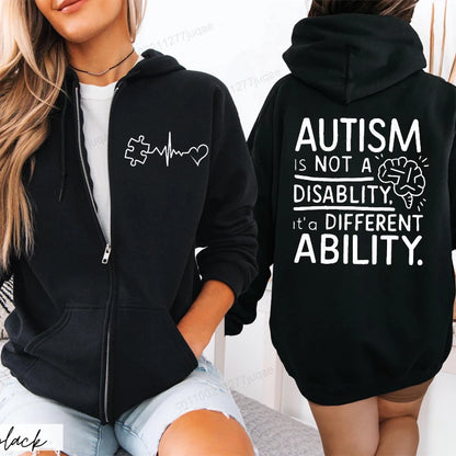 different ability hoodie acceptance message front pocket ribbed cuffs gray colorway unisex fit
