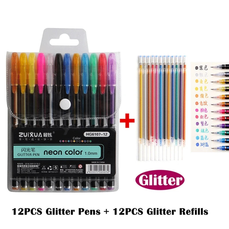 Glitter Gel Pens Set – 48 Colors for Art & School