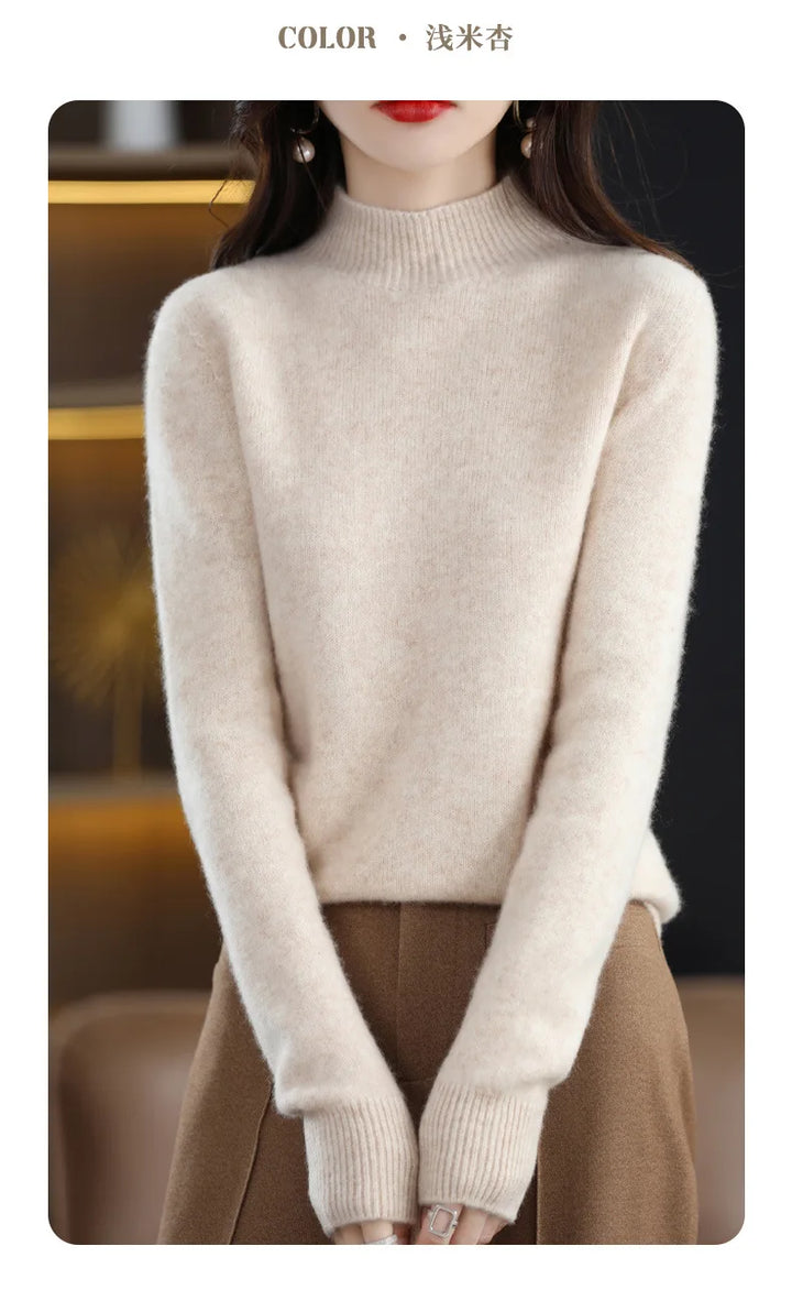 Half High Collar Women Sweater - Cozy Slim Stretch Fits