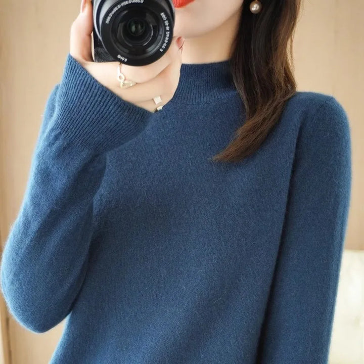 Half High Collar Women Sweater - Cozy Slim Stretch Fits