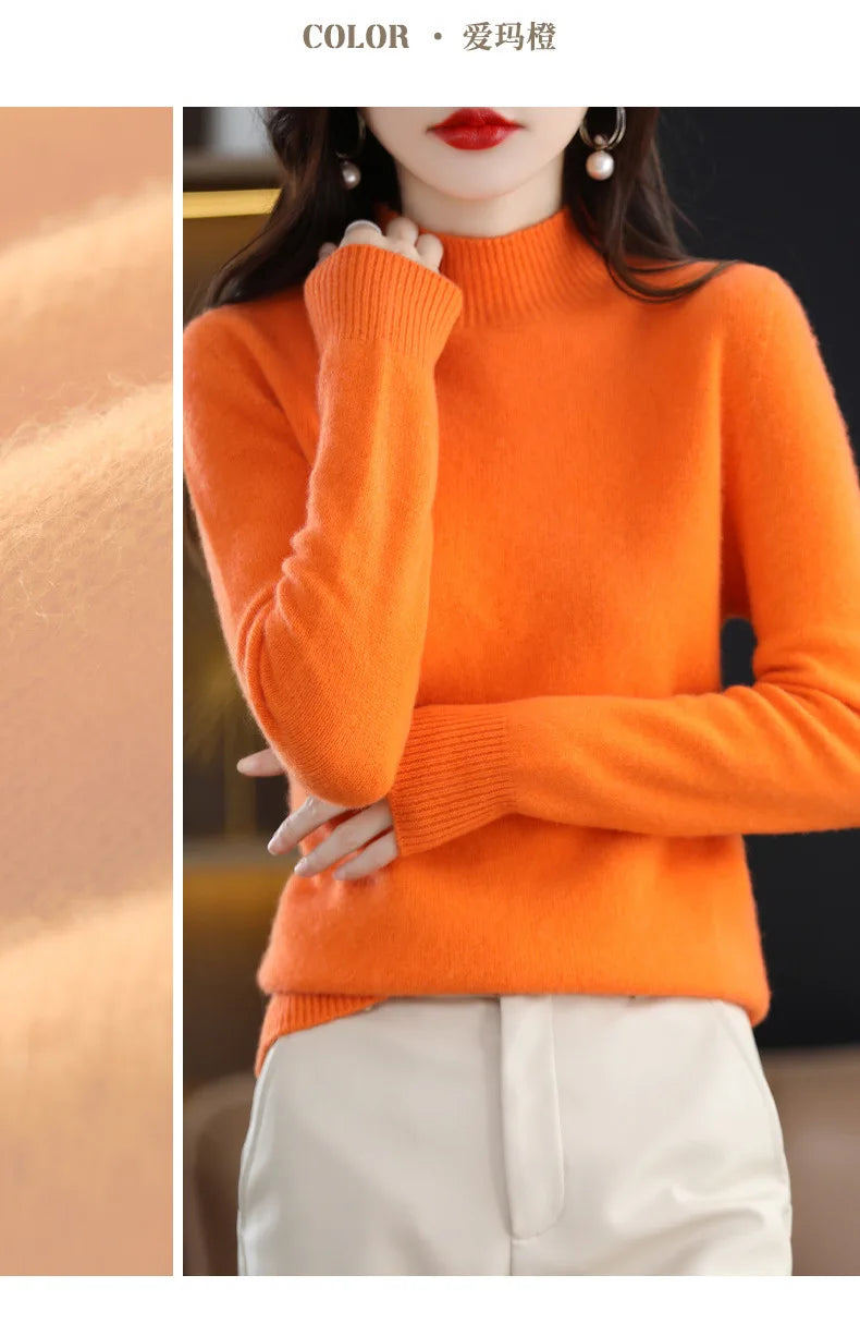 Half High Collar Women Sweater - Cozy Slim Stretch Fits