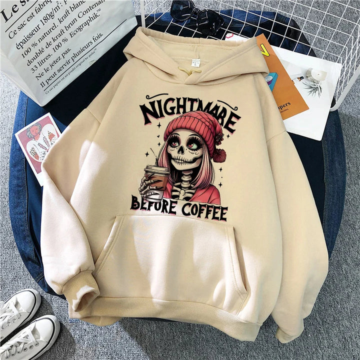 Halloween Skeleton Hoodie - Slogan Graphic Pullover Top