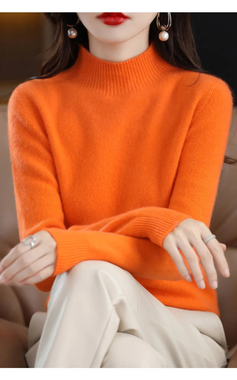 Half High Collar Women Sweater - Cozy Slim Stretch Fits