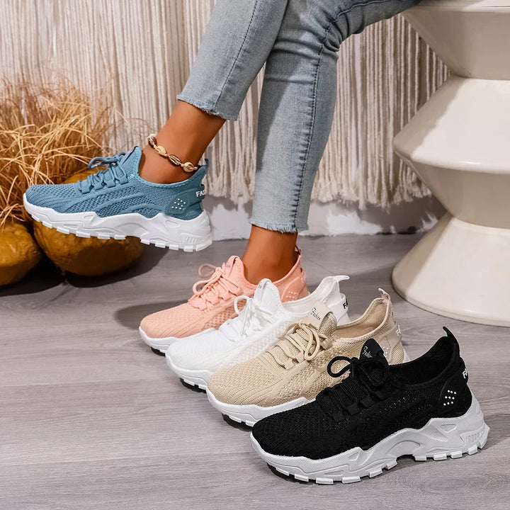 Five shoe colors shown together in a casual footwear display