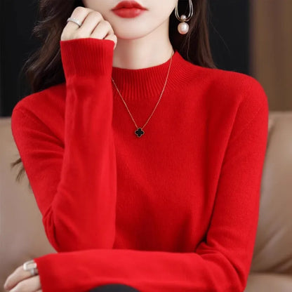 Half High Collar Women Sweater - Cozy Slim Stretch Fits