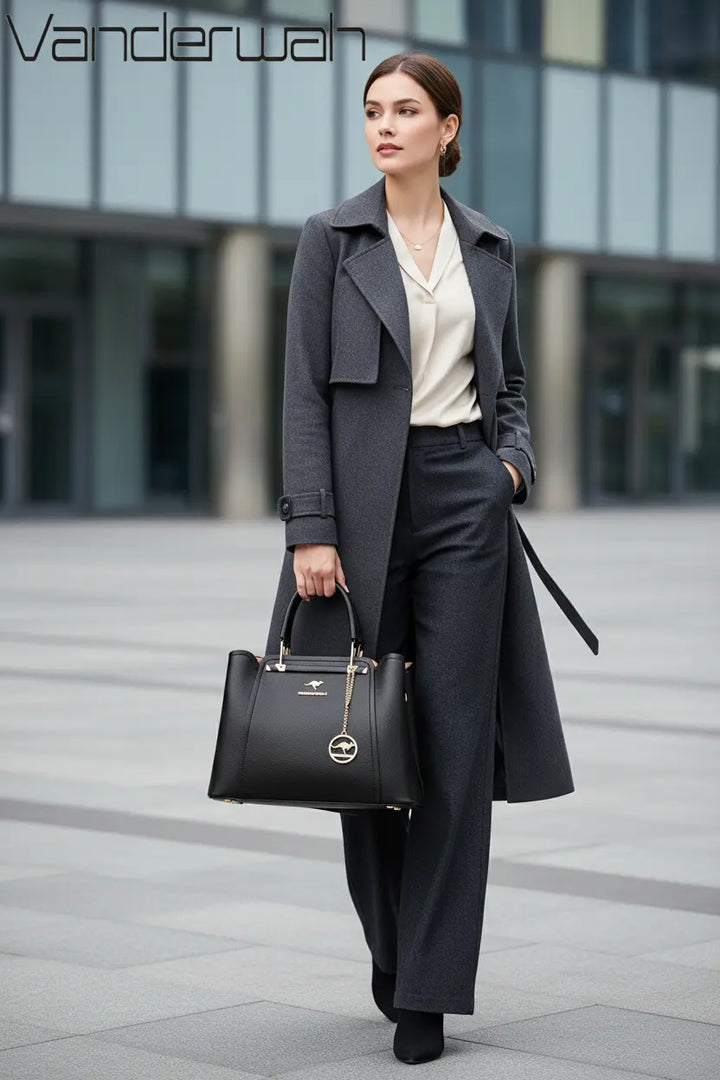 Vegan leather tote bag shoulder or crossbody tote look, soft microfiber texture, secure zipper top for travel days
