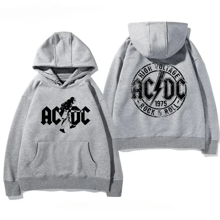 Men rock hoodie AC/DC graphic detailed chest print close up