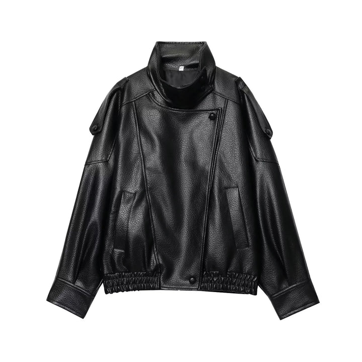 Plus Size Faux Leather Jacket with Asymmetric Zip Front