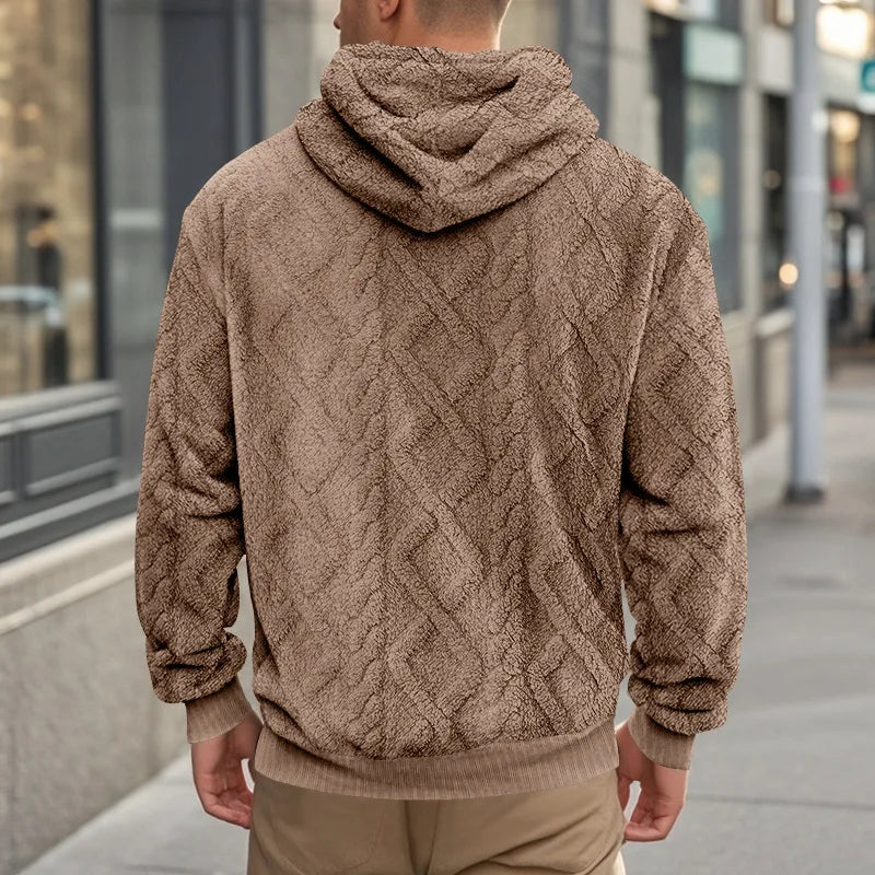 Jacquard Hoodie for Men with Velvet Texture and Pattern