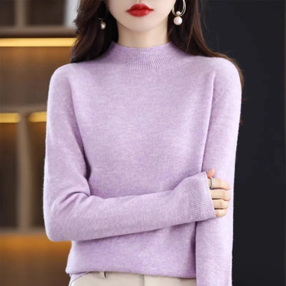 Half High Collar Women Sweater - Cozy Slim Stretch Fits