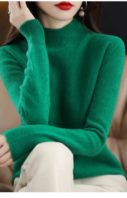 Half High Collar Women Sweater - Cozy Slim Stretch Fits