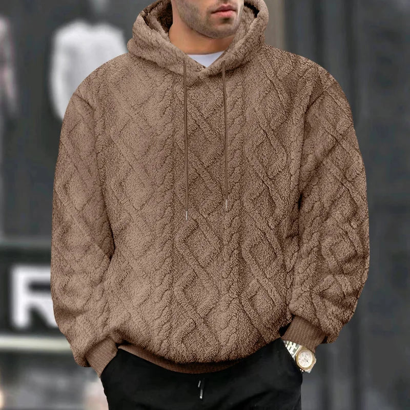 Jacquard Hoodie for Men with Velvet Texture and Pattern