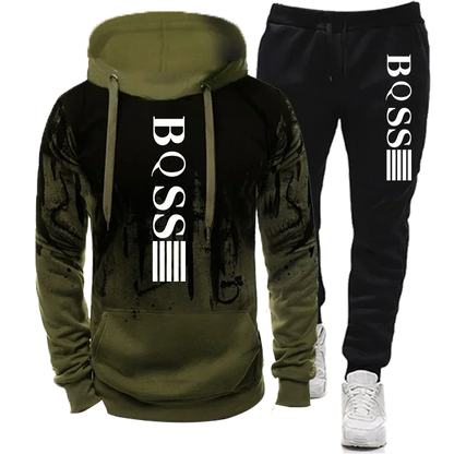 "streetwear splash ink hoodie and sweatpants combo gray mens tracksuit fit for casual office fridays and after work hangs"