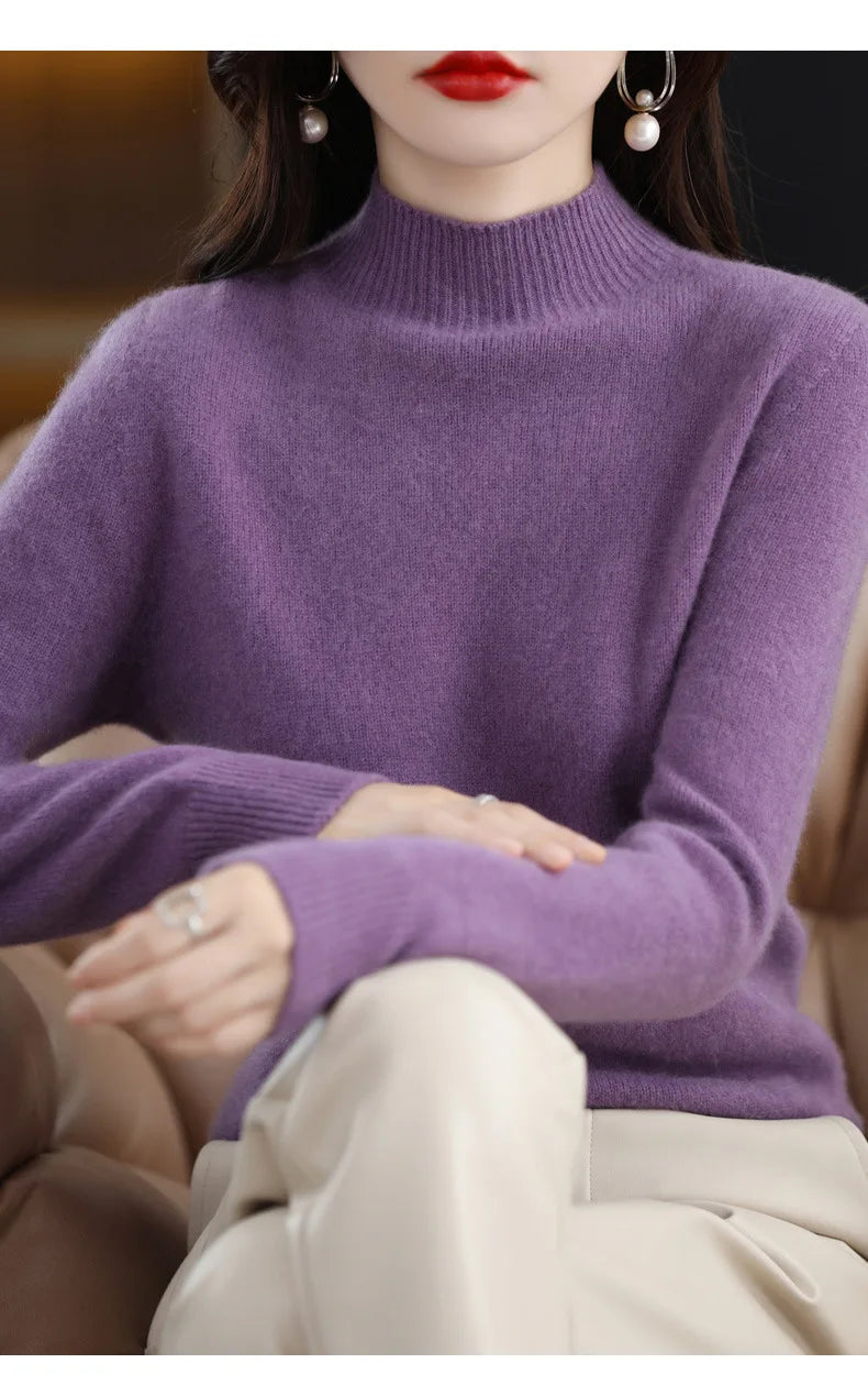 Half High Collar Women Sweater - Cozy Slim Stretch Fits