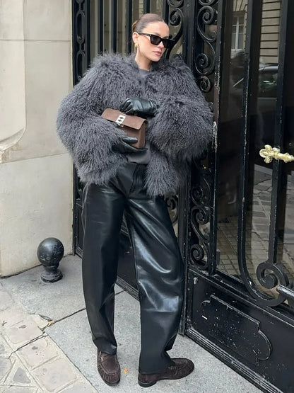 White Cropped Faux Fur Coat - Plush volume, clean-lined