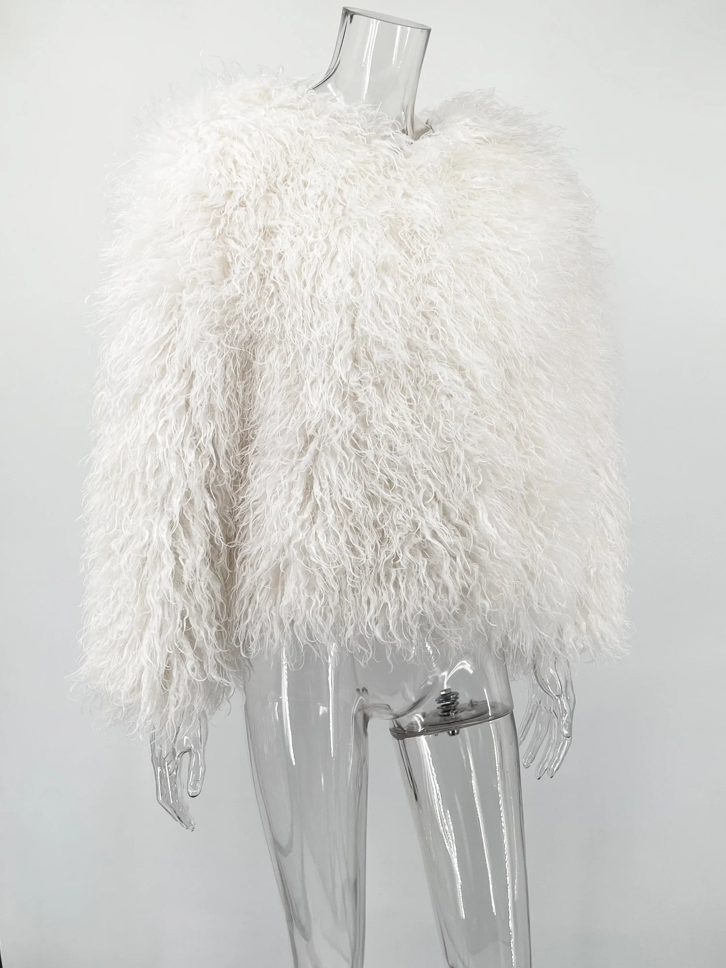 White Cropped Faux Fur Coat - Plush volume, clean-lined