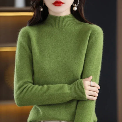 Half High Collar Women Sweater - Cozy Slim Stretch Fits