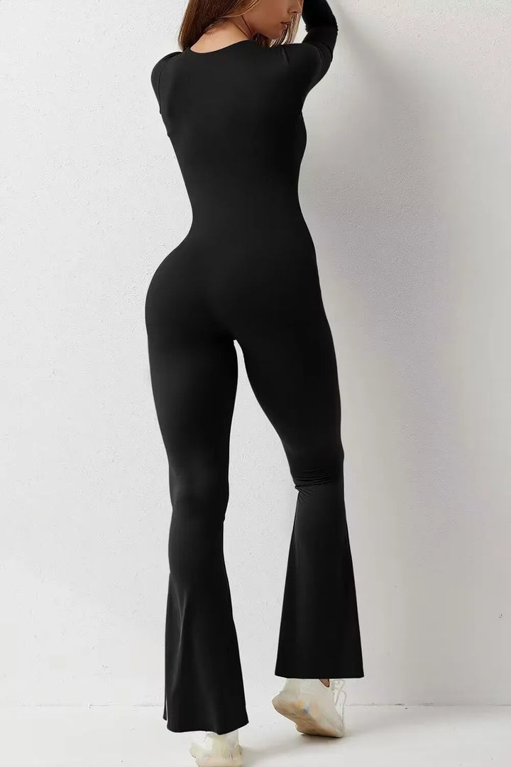 Wide-leg jumpsuit product view with high-waist construction