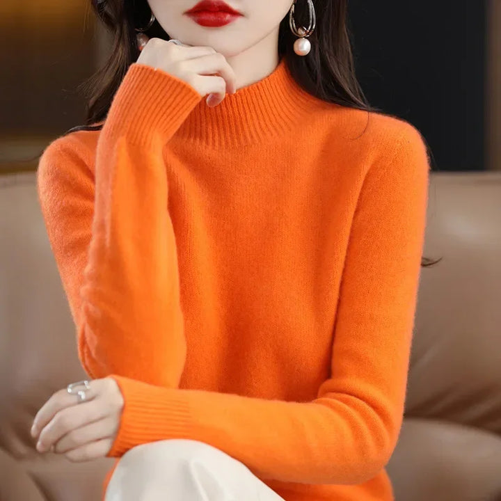 Half High Collar Women Sweater - Cozy Slim Stretch Fits