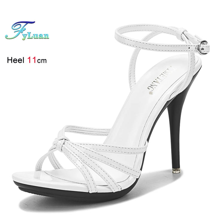 Cross-tied Black Women’s Sandals – 11 cm Heels
