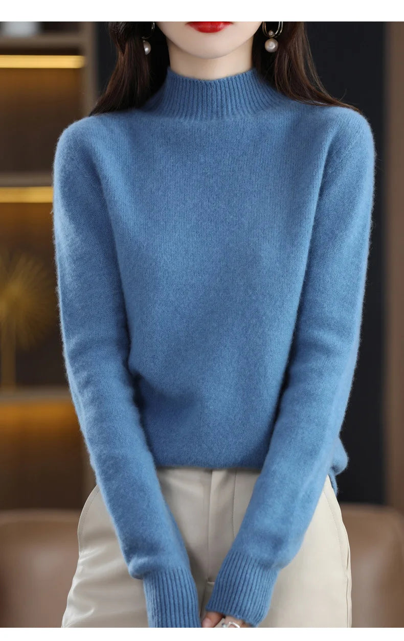 Half High Collar Women Sweater - Cozy Slim Stretch Fits