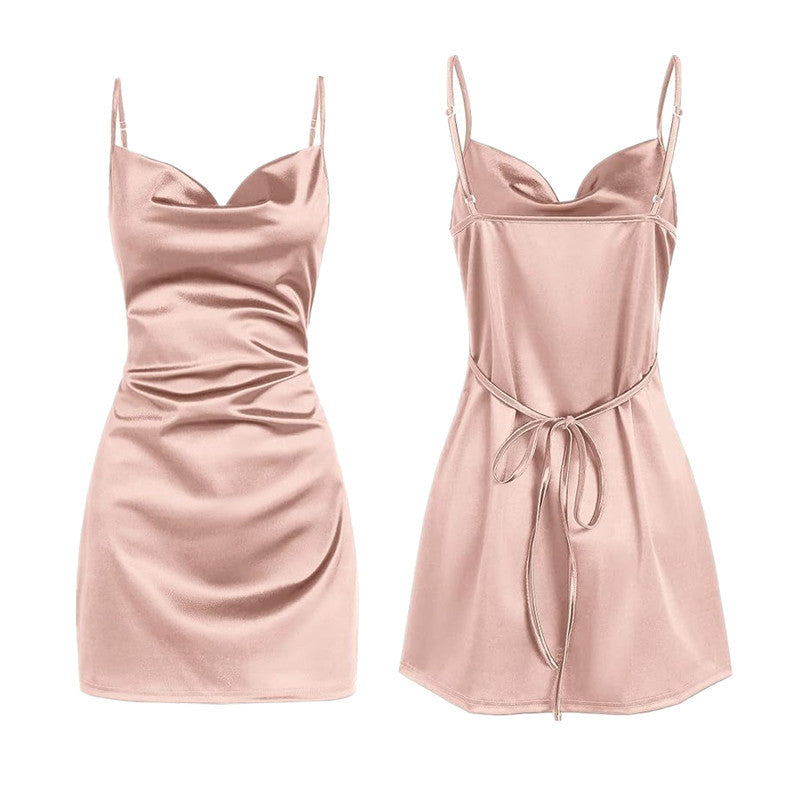 Satin backless dress fabric close-up – acetate satin with smooth handfeel