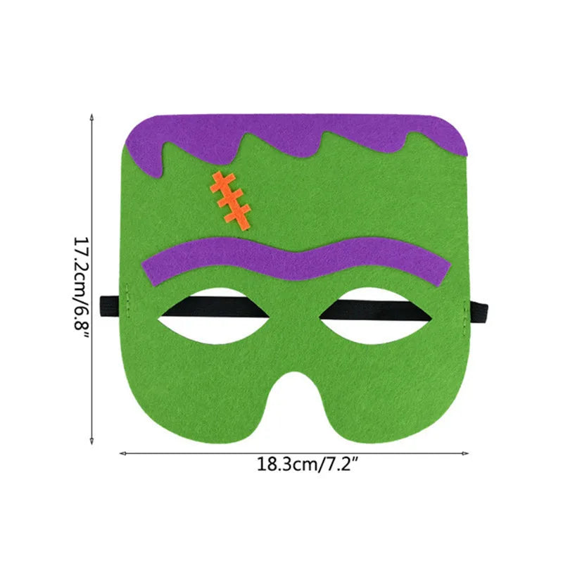 Green monster mask with purple hair and brow; the source dimensions show width 18.3 cm or 7.2 in and height 17.2 cm or 6.8 in