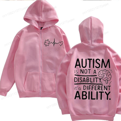 different ability advocacy hoodie soft fleece lining zipper closure gray casual jacket adults
