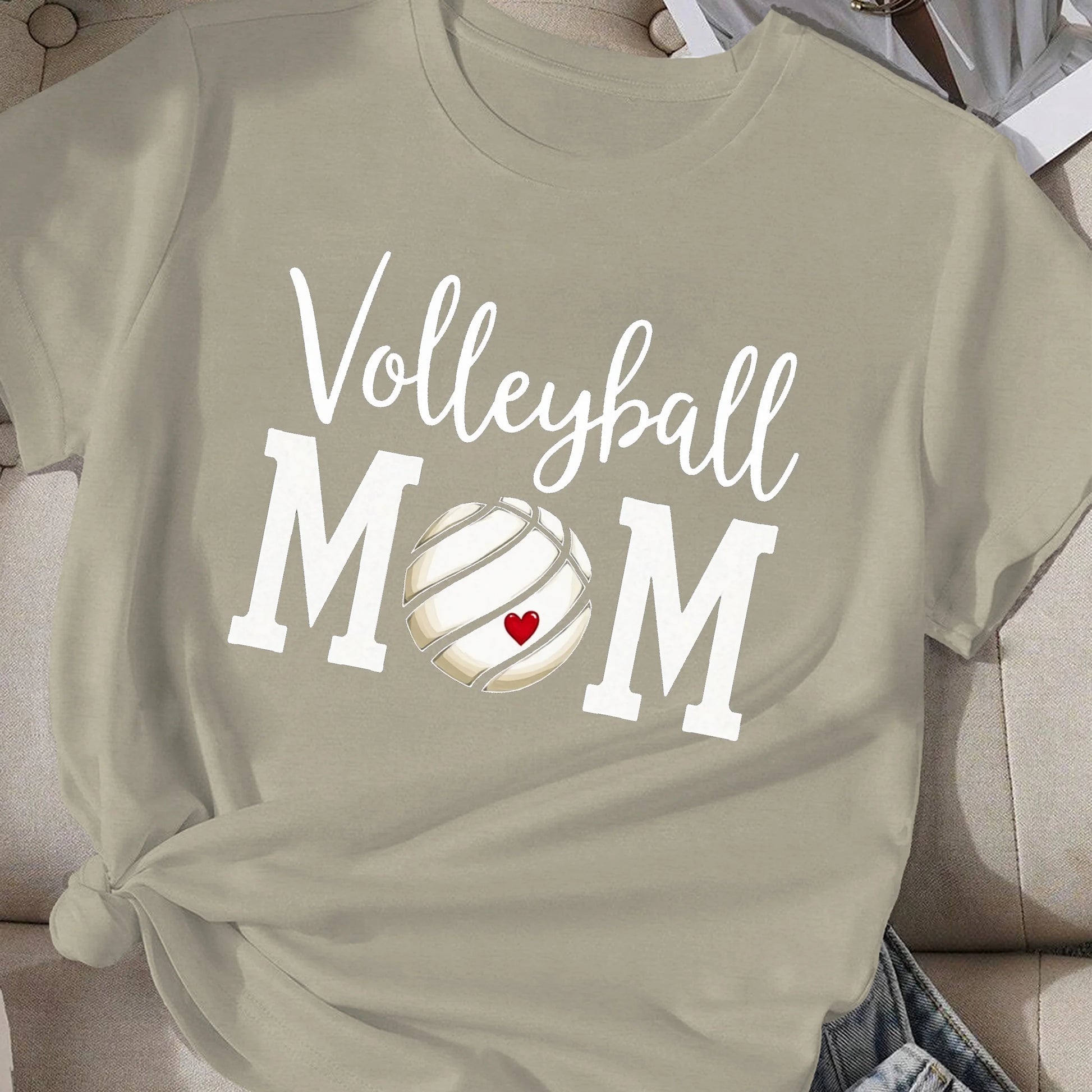 "volleyball mom graphic tee casual sportswear top in neutral tone for stylish moms at every volleyball match"