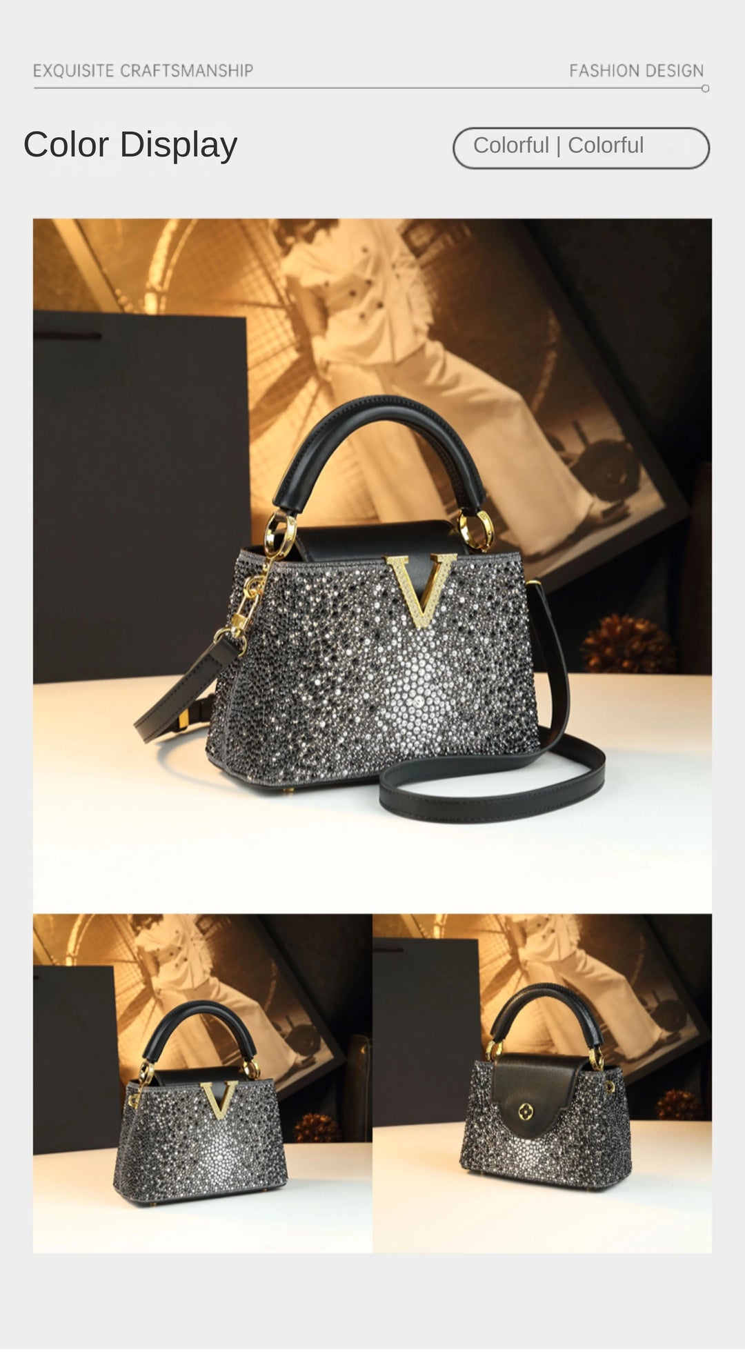 Genuine Leather V-Accent Crossbody – 21×13 cm